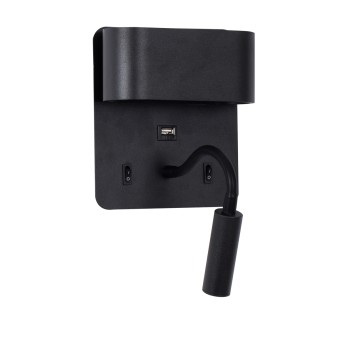 GLOBOSTAR® IBIS 61367 Μοντέρνο Φωτιστικό Τοίχου - Απλίκα Ξενοδοχείου Reading Light με Φορτιστή USB 3A LED 10W 1100lm 36° & 360° AC 220-240V IP20 Φυσικό Λευκό 4500K - Bridgelux COB Chip & TÜV SÜD Driver - Μαύρο Ματ - Μ10 x Π6.1 x Υ18cm - 3 Χρόνια Ε