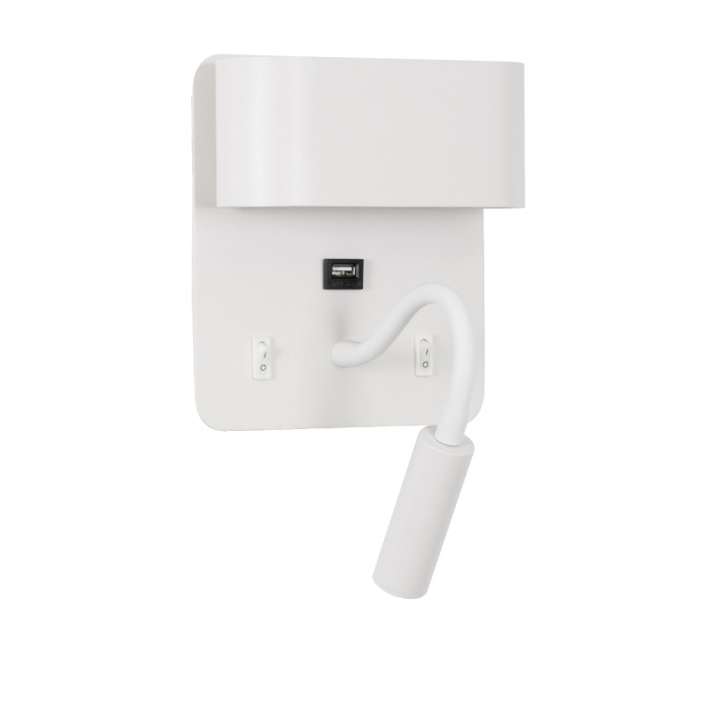 GloboStar® IBIS 61368 Μοντέρνο Φωτιστικό Τοίχου - Απλίκα Ξενοδοχείου Bed Side LED 10W 1100lm 36° & 360° AC 220-240V - Reading Light & Up/Down Light - Φορτιστής USB 3A - Μ10 x Π6.1 x Υ18cm - Φυσικό Λευκό 4500K - Λευκό