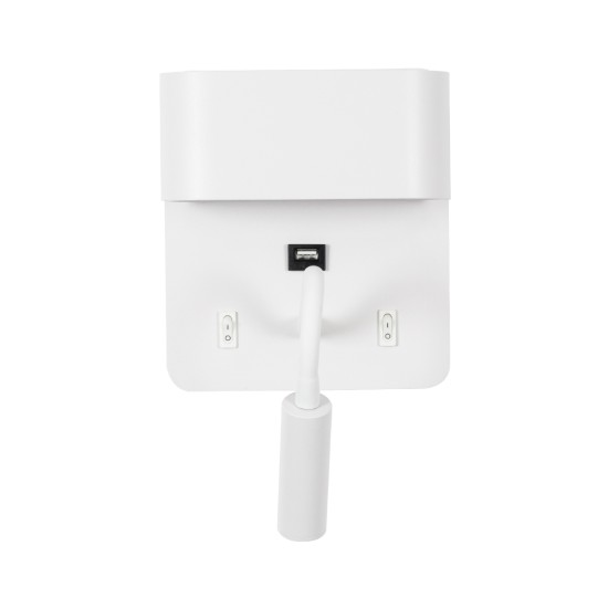 GloboStar® IBIS 61368 Μοντέρνο Φωτιστικό Τοίχου - Απλίκα Ξενοδοχείου Bed Side LED 10W 1100lm 36° & 360° AC 220-240V - Reading Light & Up/Down Light - Φορτιστής USB 3A - Μ10 x Π6.1 x Υ18cm - Φυσικό Λευκό 4500K - Λευκό