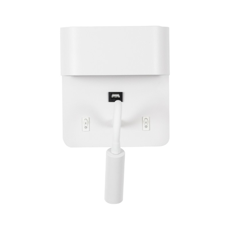 GloboStar® IBIS 61368 Μοντέρνο Φωτιστικό Τοίχου - Απλίκα Ξενοδοχείου Bed Side LED 10W 1100lm 36° & 360° AC 220-240V - Reading Light & Up/Down Light - Φορτιστής USB 3A - Μ10 x Π6.1 x Υ18cm - Φυσικό Λευκό 4500K - Λευκό