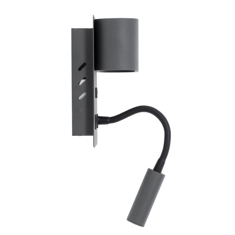 GLOBOSTAR® IBIS 61369 Μοντέρνο Φωτιστικό Τοίχου - Απλίκα Ξενοδοχείου Reading Light με Φορτιστή USB 3A LED 10W 1100lm 36° & 360° AC 220-240V IP20 Φυσικό Λευκό 4500K - Bridgelux COB Chip & TÜV SÜD Driver - Γκρι Ανθρακί Ματ - Μ10 x Π6.1 x Υ18cm - 3 Χ