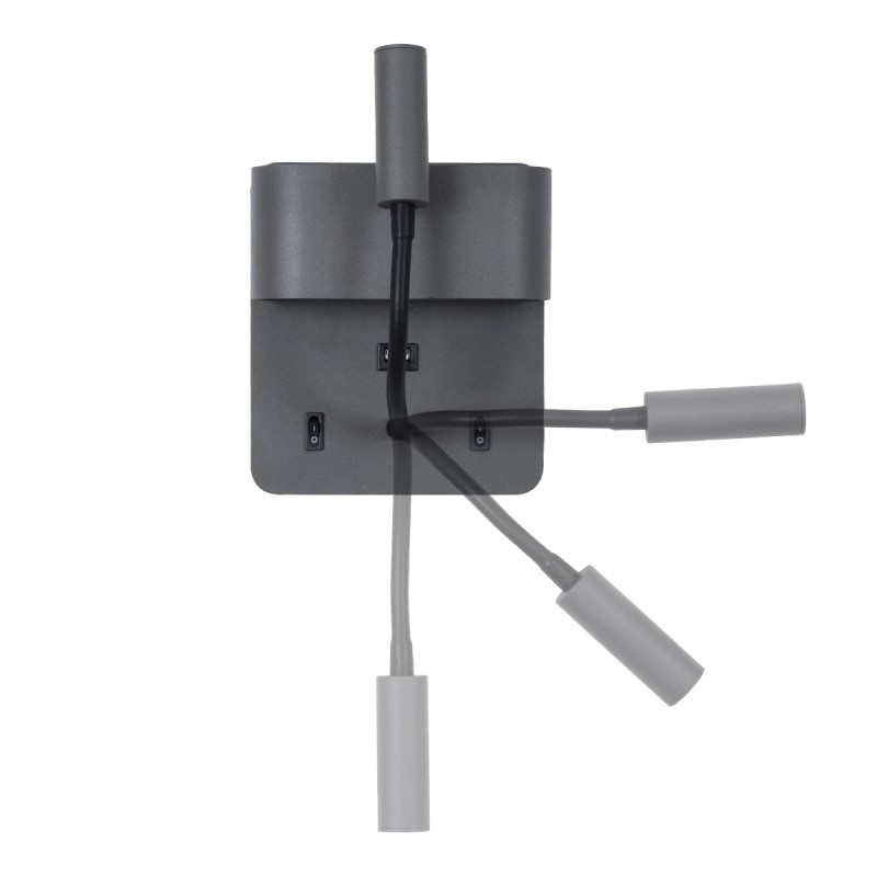GLOBOSTAR® IBIS 61369 Μοντέρνο Φωτιστικό Τοίχου - Απλίκα Ξενοδοχείου Reading Light με Φορτιστή USB 3A LED 10W 1100lm 36° & 360° AC 220-240V IP20 Φυσικό Λευκό 4500K - Bridgelux COB Chip & TÜV SÜD Driver - Γκρι Ανθρακί Ματ - Μ10 x Π6.1 x Υ18cm - 3 Χ