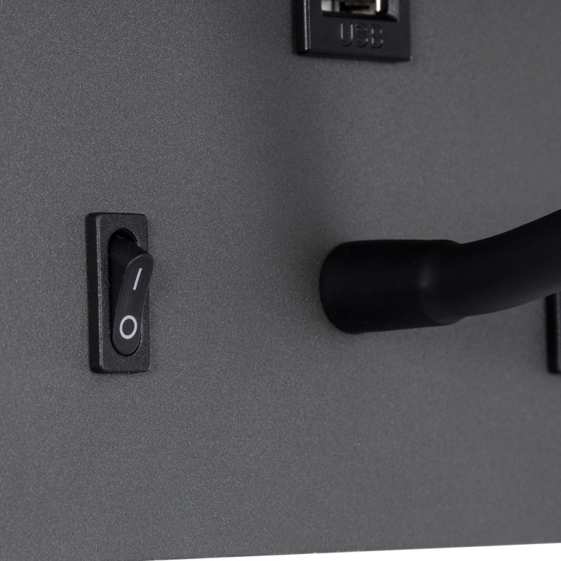 GLOBOSTAR® IBIS 61369 Μοντέρνο Φωτιστικό Τοίχου - Απλίκα Ξενοδοχείου Reading Light με Φορτιστή USB 3A LED 10W 1100lm 36° & 360° AC 220-240V IP20 Φυσικό Λευκό 4500K - Bridgelux COB Chip & TÜV SÜD Driver - Γκρι Ανθρακί Ματ - Μ10 x Π6.1 x Υ18cm - 3 Χ