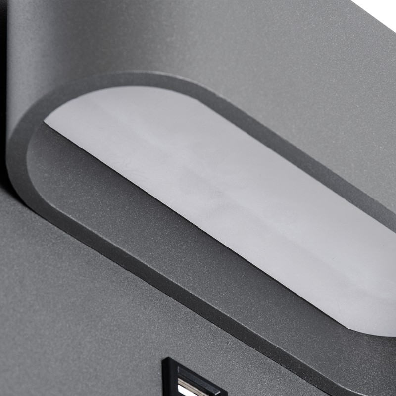 GLOBOSTAR® IBIS 61369 Μοντέρνο Φωτιστικό Τοίχου - Απλίκα Ξενοδοχείου Reading Light με Φορτιστή USB 3A LED 10W 1100lm 36° & 360° AC 220-240V IP20 Φυσικό Λευκό 4500K - Bridgelux COB Chip & TÜV SÜD Driver - Γκρι Ανθρακί Ματ - Μ10 x Π6.1 x Υ18cm - 3 Χ