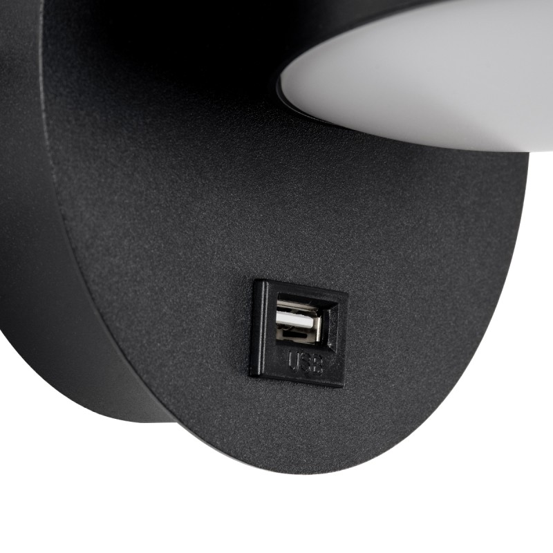 GLOBOSTAR® REGENCY 61373 Μοντέρνο Φωτιστικό Τοίχου - Απλίκα Ξενοδοχείου Reading Light με Φορτιστή USB 3A LED 8W 920lm 120° AC 220-240V IP20 Φυσικό Λευκό 4500K - Bridgelux SMD Chip & TÜV SÜD Driver - Μαύρο Ματ - Μ12 x Π12 x Υ13cm - 3 Χρόνια Εγγύηση