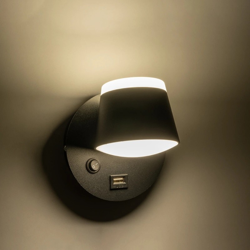 GLOBOSTAR® REGENCY 61373 Μοντέρνο Φωτιστικό Τοίχου - Απλίκα Ξενοδοχείου Reading Light με Φορτιστή USB 3A LED 8W 920lm 120° AC 220-240V IP20 Φυσικό Λευκό 4500K - Bridgelux SMD Chip & TÜV SÜD Driver - Μαύρο Ματ - Μ12 x Π12 x Υ13cm - 3 Χρόνια Εγγύηση