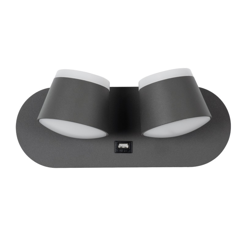 GloboStar® REGENCY 61378 Μοντέρνο Φωτιστικό Τοίχου - Απλίκα Ξενοδοχείου Bed Side LED 16W 1840lm 120° AC 220-240V - Reading Up/Down Light - Φορτιστής USB 3A - Μ16.5 x Π12 x Υ10cm - Φυσικό Λευκό 4500K - Γκρι Ανθρακί