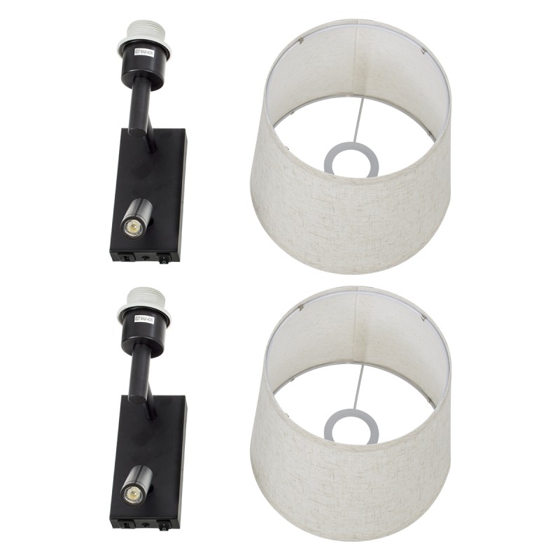 GLOBOSTAR® ROULETTE-R 61379 Μοντέρνο Φωτιστικό Τοίχου - Απλίκα Ξενοδοχείου Reading Light με Φορτιστή USB 3A & Ντουί 1 x E27 LED 3W 360lm 36° & 360° AC 220-240V IP20 Φυσικό Λευκό 4500K - Bridgelux COB Chip & TÜV SÜD Driver - Μαύρο & Μπεζ -