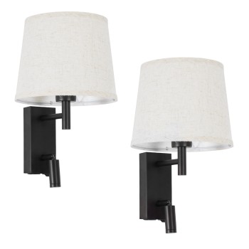 GLOBOSTAR® ROULETTE-R 61379 Μοντέρνο Φωτιστικό Τοίχου - Απλίκα Ξενοδοχείου Reading Light με Φορτιστή USB 3A & Ντουί 1 x E27 LED 3W 360lm 36° & 360° AC 220-240V IP20 Φυσικό Λευκό 4500K - Bridgelux COB Chip & TÜV SÜD Driver - Μαύρο & Μπεζ - 