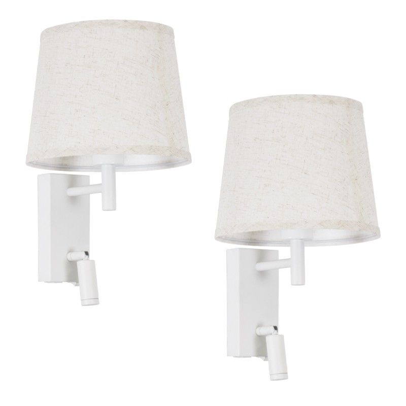 GloboStar® ROULETTE-R 61380 Μοντέρνο Φωτιστικό Τοίχου - Απλίκα Ξενοδοχείου Bed Side LED 3W 360lm & 1 x E27 36° & 360° AC 220-240V - Reading Up/Down Light - Φορτιστής USB 3A - Μ22 x Π23.5 x Υ37cm - Φυσικό Λευκό 4500K - Λευκό με Μπεζ Καπέλο - Σετ 2