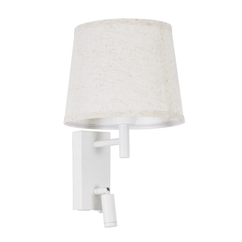 GloboStar® ROULETTE-R 61380 Μοντέρνο Φωτιστικό Τοίχου - Απλίκα Ξενοδοχείου Bed Side LED 3W 360lm & 1 x E27 36° & 360° AC 220-240V - Reading Up/Down Light - Φορτιστής USB 3A - Μ22 x Π23.5 x Υ37cm - Φυσικό Λευκό 4500K - Λευκό με Μπεζ Καπέλο - Σετ 2