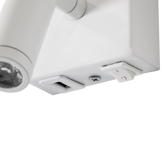 GloboStar® ROULETTE-R 61380 Μοντέρνο Φωτιστικό Τοίχου - Απλίκα Ξενοδοχείου Bed Side LED 3W 360lm & 1 x E27 36° & 360° AC 220-240V - Reading Up/Down Light - Φορτιστής USB 3A - Μ22 x Π23.5 x Υ37cm - Φυσικό Λευκό 4500K - Λευκό με Μπεζ Καπέλο - Σετ 2