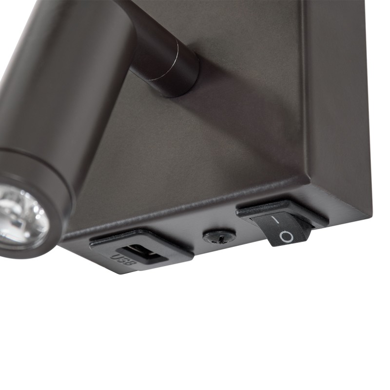 GloboStar® ROULETTE-R 61381 Μοντέρνο Φωτιστικό Τοίχου - Απλίκα Ξενοδοχείου Bed Side LED 3W 360lm & 1 x E27 36° & 360° AC 220-240V - Reading Up/Down Light - Φορτιστής USB 3A - Μ22 x Π23.5 x Υ37cm - Φυσικό Λευκό 4500K - Καφέ με Μπεζ Καπέλο - Σετ 2 Τ