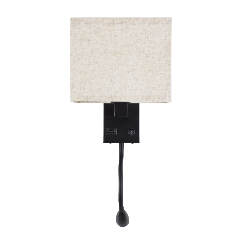 GloboStar® ROULETTE-S 61382 Μοντέρνο Φωτιστικό Τοίχου - Απλίκα Ξενοδοχείου Bed Side LED 3W 360lm & 1 x E27 36° & 360° AC 220-240V - Reading Up/Down Light - Φορτιστής USB 3A - Μ17 x Π20 x Υ37cm - Φυσικό Λευκό 4500K - Μαύρο με Μπεζ Καπέλο - Σετ 2 Τε