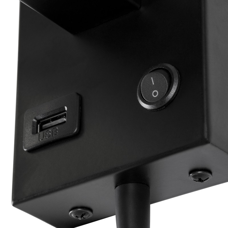 GloboStar® ROULETTE-S 61382 Μοντέρνο Φωτιστικό Τοίχου - Απλίκα Ξενοδοχείου Bed Side LED 3W 360lm & 1 x E27 36° & 360° AC 220-240V - Reading Up/Down Light - Φορτιστής USB 3A - Μ17 x Π20 x Υ37cm - Φυσικό Λευκό 4500K - Μαύρο με Μπεζ Καπέλο - Σετ 2 Τε