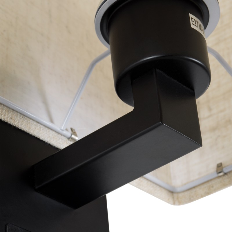 GloboStar® ROULETTE-S 61382 Μοντέρνο Φωτιστικό Τοίχου - Απλίκα Ξενοδοχείου Bed Side LED 3W 360lm & 1 x E27 36° & 360° AC 220-240V - Reading Up/Down Light - Φορτιστής USB 3A - Μ17 x Π20 x Υ37cm - Φυσικό Λευκό 4500K - Μαύρο με Μπεζ Καπέλο - Σετ 2 Τε