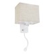 GloboStar® ROULETTE-S 61383 Μοντέρνο Φωτιστικό Τοίχου - Απλίκα Ξενοδοχείου Bed Side LED 3W 360lm & 1 x E27 36° & 360° AC 220-240V - Reading Up/Down Light - Φορτιστής USB 3A - Μ17 x Π20 x Υ37cm - Φυσικό Λευκό 4500K - Λευκό με Μπεζ Καπέλο - Σετ 2 Τε