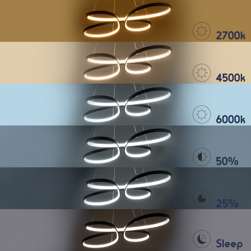 GloboStar® BUTTERFLY 61391 Κρεμαστό Φωτιστικό Οροφής Design LED CCT 75W 8400lm 300° AC 220-240V - Εναλλαγή Φωτισμού μέσω Τηλεχειριστηρίου All In One Ψυχρό 6000k+Φυσικό 4500k+Θερμό 2700k Dimmable Μ71 x Π52 x Υ4cm - Μαύρο - 3 Years Warranty