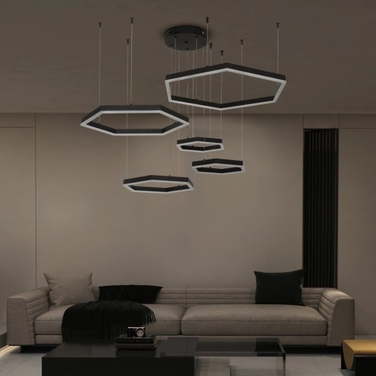 kelvo® LEXAGON 61397 Μοντέρνο Κρεμαστό Φωτιστικό Οροφής LED 120W 12000lm 200° AC 220-240V IP20 Ρυθμιζόμενο Λευκό CCT με Χειριστήριο από 2700K έως 6000K Dimmable - Lumileds SMD Chip - Μαύρο - Μ110 x Π90 x Υ110cm - 3 Χρόνια Εγγύηση kelvo® LEXAGON 61397 Μοντέρνο Κρεμαστό Φωτιστικό Οροφής LED 120W 12000lm 200° AC 220-240V IP20 Ρυθμιζόμενο Λευκό CCT με Χειριστήριο από 2700K έως 6000K Dimmable - Lumileds SMD Chip - Μαύρο - Μ110 x Π90 x Υ110cm - 3 Χρόνια Εγγύηση
