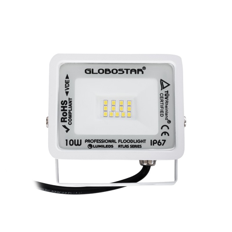 GloboStar® ATLAS 61405 Επαγγελματικός Προβολέας LED 10W 1200lm 120° AC 220-240V - Αδιάβροχος IP67 - Μ10 x Π2 x Υ8cm - Λευκό - Φυσικό Λευκό 4500K - LUMILEDS Chips - TÜV Rheinland Certified - 5 Years Warranty