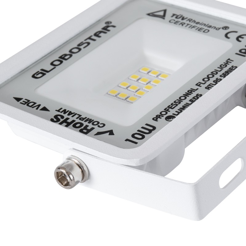 GloboStar® ATLAS 61405 Επαγγελματικός Προβολέας LED 10W 1200lm 120° AC 220-240V - Αδιάβροχος IP67 - Μ10 x Π2 x Υ8cm - Λευκό - Φυσικό Λευκό 4500K - LUMILEDS Chips - TÜV Rheinland Certified - 5 Years Warranty