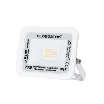GLOBOSTAR® ATLAS 61408 Προβολέας LED 20W 2400lm 120° AC 220-240V Αδιάβροχο IP67 Φυσικό Λευκό 4500K - Lumileds SMD Chip - TÜV Rheinland Certified - Λευκό Ματ - Μ12 x Π2.5 x Υ9.5cm - 5 Χρόνια Εγγύηση
