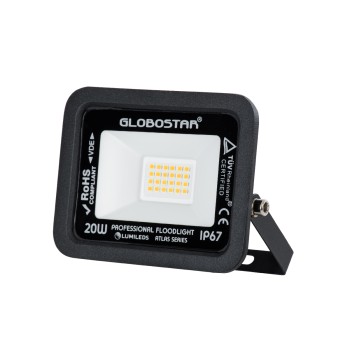 GLOBOSTAR® ATLAS 61412 Προβολέας LED 20W 2300lm 120° AC 220-240V Αδιάβροχο IP67 Θερμό Λευκό Ματ 2700K - Lumileds SMD Chip - TÜV Rheinland Certified - Μαύρο Ματ - Μ12 x Π2.5 x Υ9.5cm - 5 Χρόνια Εγγύηση