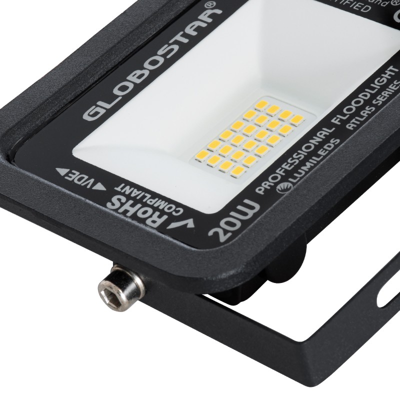 GloboStar® ATLAS 61412 Επαγγελματικός Προβολέας LED 20W 2300lm 120° AC 220-240V - Αδιάβροχος IP67 - Μ12 x Π2.5 x Υ9.5cm - Μαύρο - Θερμό Λευκό 2700K - LUMILEDS Chips - TÜV Rheinland Certified - 5 Years Warranty