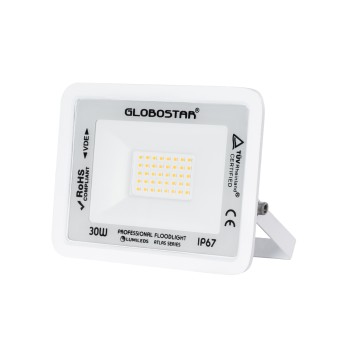GLOBOSTAR® ATLAS 61415 Προβολέας LED 30W 3450lm 120° AC 220-240V Αδιάβροχο IP67 Θερμό Λευκό 2700K - Lumileds SMD Chip - TÜV Rheinland Certified - Λευκό Ματ - Μ16 x Π2.5 x Υ12.5cm - 5 Χρόνια Εγγύηση