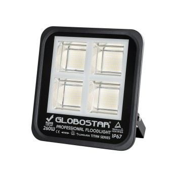 GLOBOSTAR® TITAN 61434 Προβολέας για Γήπεδα Tennis & Ποδοσφαίρου 5x5 LED 260W 32500lm 60°x90° AC 220-240V Αδιάβροχο IP67 Φυσικό Λευκό 5000K - Lumileds SMD Chip - TÜV Rheinland Certified - Μαύρο Ματ - Μ30 x Π8 x Υ28cm - 5 Χρόνια Εγγύηση