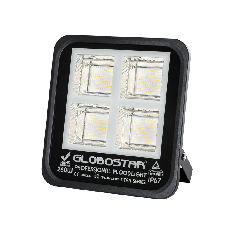 GLOBOSTAR® TITAN 61434 Προβολέας για Γήπεδα Tennis & Ποδοσφαίρου 5x5 LED 260W 32500lm 60°x90° AC 220-240V Αδιάβροχο IP67 Φυσικό Λευκό 5000K - Lumileds SMD Chip - TÜV Rheinland Certified - Μαύρο Ματ - Μ30 x Π8 x Υ28cm - 5 Χρόνια Εγγύηση