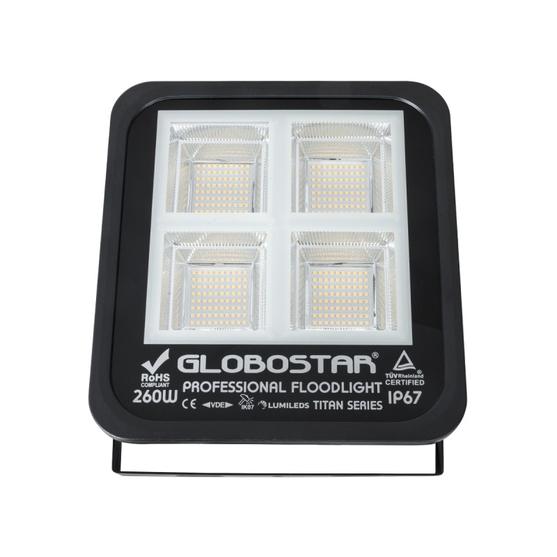 GLOBOSTAR® TITAN 61434 Προβολέας για Γήπεδα Tennis & Ποδοσφαίρου 5x5 LED 260W 32500lm 60°x90° AC 220-240V Αδιάβροχο IP67 Φυσικό Λευκό 5000K - Lumileds SMD Chip - TÜV Rheinland Certified - Μαύρο Ματ - Μ30 x Π8 x Υ28cm - 5 Χρόνια Εγγύηση