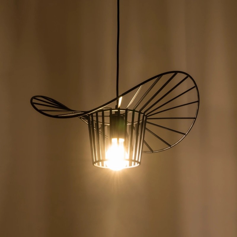 GloboStar® LUMINOVA 61462 Μοντέρνο Κρεμαστό Φωτιστικό Πλέγμα Μονόφωτο 1 x E27 IP20 Μαύρο Σχοινί με Μαύρο Σύρμα - Μ42 x Π42 x Υ20.5cm