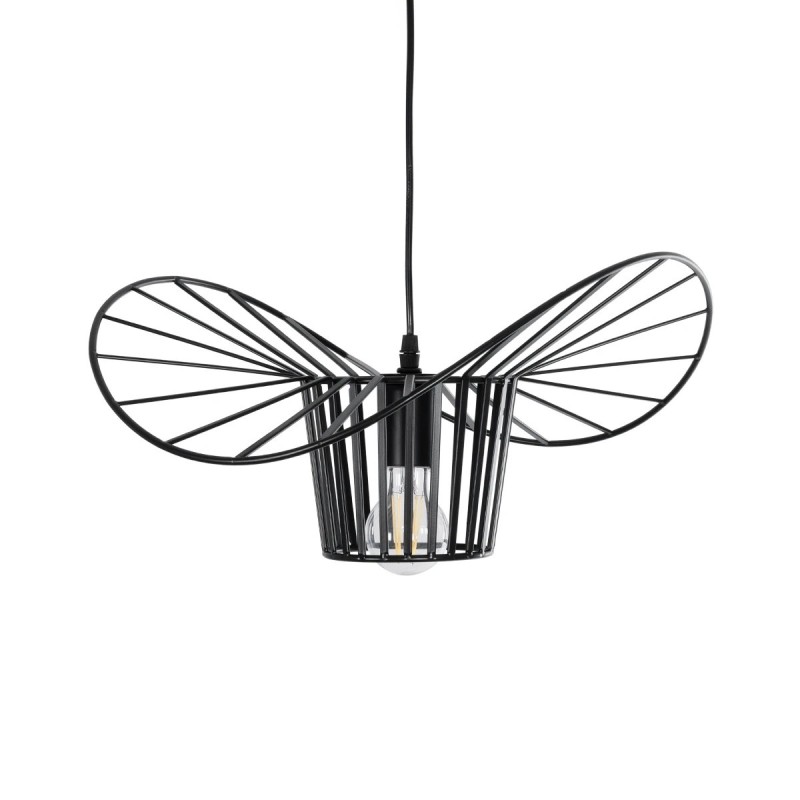 GloboStar® LUMINOVA 61462 Μοντέρνο Κρεμαστό Φωτιστικό Πλέγμα Μονόφωτο 1 x E27 IP20 Μαύρο Σχοινί με Μαύρο Σύρμα - Μ42 x Π42 x Υ20.5cm