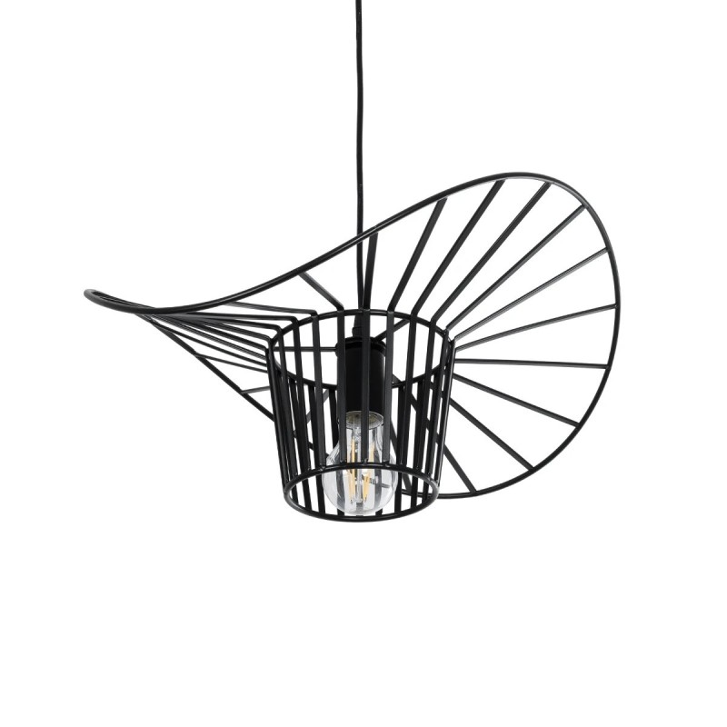 GloboStar® LUMINOVA 61462 Μοντέρνο Κρεμαστό Φωτιστικό Πλέγμα Μονόφωτο 1 x E27 IP20 Μαύρο Σχοινί με Μαύρο Σύρμα - Μ42 x Π42 x Υ20.5cm