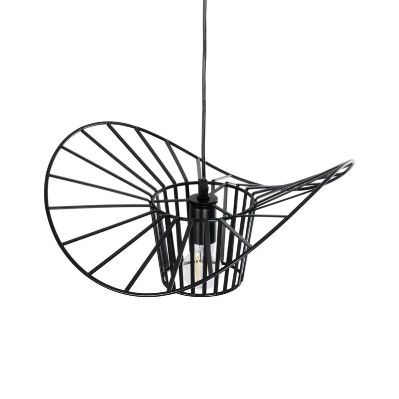 GloboStar® LUMINOVA 61462 Μοντέρνο Κρεμαστό Φωτιστικό Πλέγμα Μονόφωτο 1 x E27 IP20 Μαύρο Σχοινί με Μαύρο Σύρμα - Μ42 x Π42 x Υ20.5cm