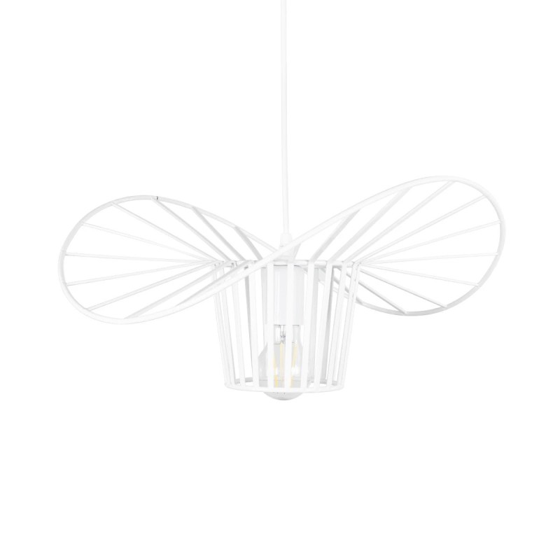 GloboStar® LUMINOVA 61463 Μοντέρνο Κρεμαστό Φωτιστικό Πλέγμα Μονόφωτο 1 x E27 IP20 Λευκό Σχοινί με Λευκό Σύρμα - Μ42 x Π42 x Υ20.5cm