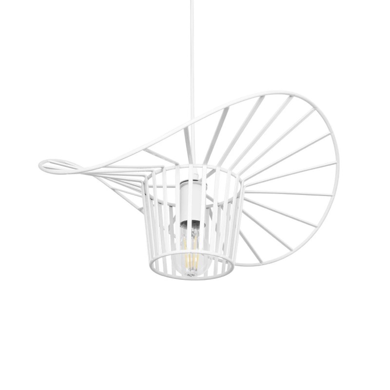 GloboStar® LUMINOVA 61463 Μοντέρνο Κρεμαστό Φωτιστικό Πλέγμα Μονόφωτο 1 x E27 IP20 Λευκό Σχοινί με Λευκό Σύρμα - Μ42 x Π42 x Υ20.5cm