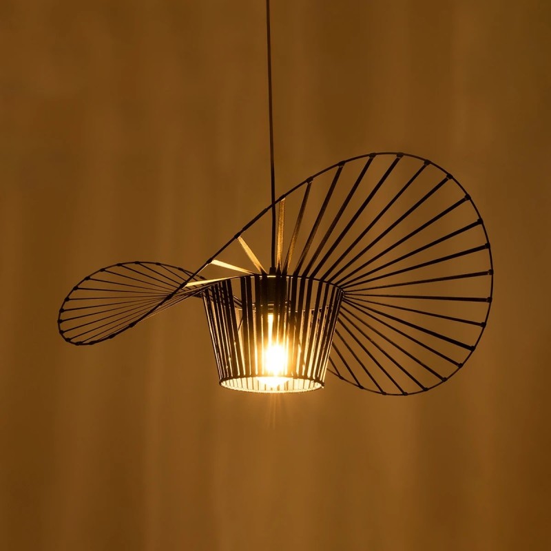 GloboStar® LUMINOVA 61464 Μοντέρνο Κρεμαστό Φωτιστικό Πλέγμα Μονόφωτο 1 x E27 IP20 Μαύρο Σχοινί με Μαύρο Σύρμα - Μ65 x Π65 x Υ25cm