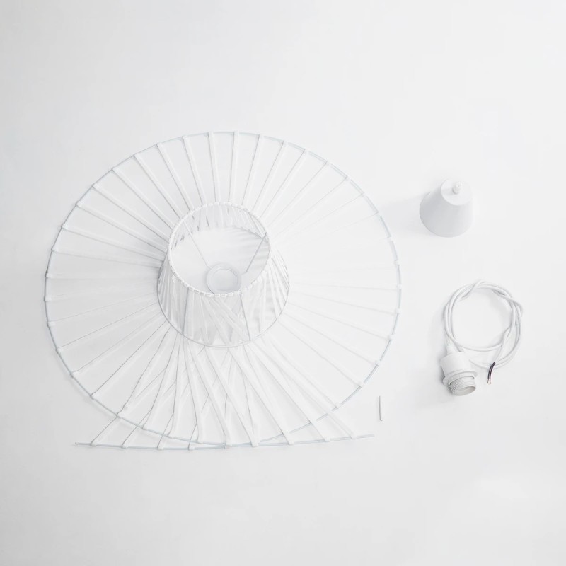 GloboStar® LUMINOVA 61465 Μοντέρνο Κρεμαστό Φωτιστικό Πλέγμα Μονόφωτο 1 x E27 IP20 Λευκό Σχοινί με Λευκό Σύρμα - Μ65 x Π65 x Υ25cm