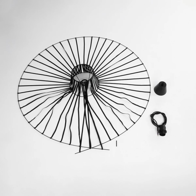 GloboStar® LUMINOVA 61467 Μοντέρνο Κρεμαστό Φωτιστικό Πλέγμα Μονόφωτο 1 x E27 IP20 Μαύρο Σχοινί με Μαύρο Σύρμα - Μ100 x Π100 x Υ30cm