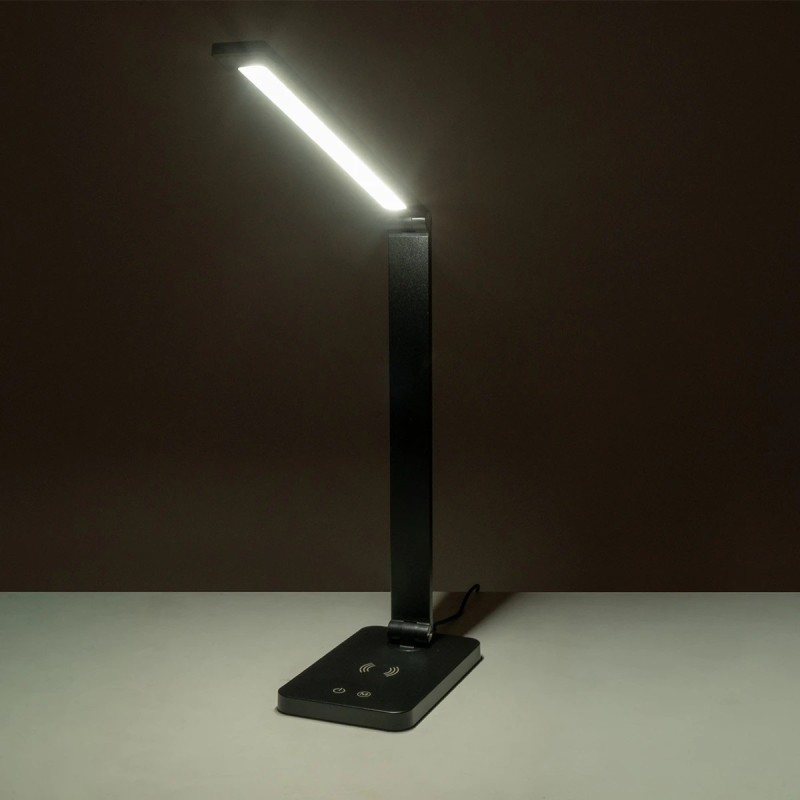 GLOBOSTAR® TEBLA 60482 Μοντέρνο Επιτραπέζιο Φωτιστικό Γραφείου με Ασύρματη Φόρτιση 5W 1A LED 5W 500lm 120° AC 220-240V IP20 Ρυθμιζόμενο Λευκό CCT με Αφή 2700K/4500K/6000K Dimmable - Bridgelux SMD Chip - Μαύρο - Μ11 x Π31 x Υ52cm - 2 Χρόνια Εγγύηση