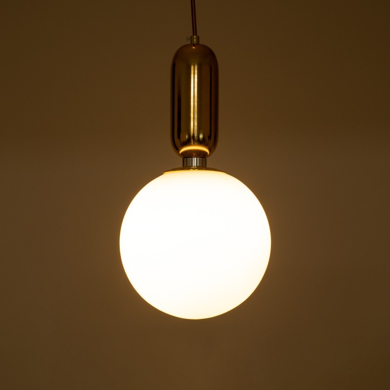 GloboStar® ESTETICO 61492 Μοντέρνο Κρεμαστό Φωτιστικό Μπάλα Μονόφωτο 1 x E27 IP20 Λευκό Γυαλί με Χρυσό Μέταλλο - Μ20 x Π20 x Υ38cm