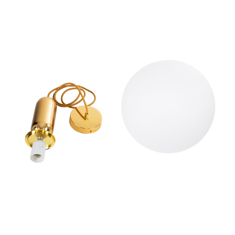 GloboStar® ESTETICO 61493 Μοντέρνο Κρεμαστό Φωτιστικό Μπάλα Μονόφωτο 1 x E27 IP20 Λευκό Γυαλί με Χρυσό Μέταλλο - Μ30 x Π30 x Υ48cm