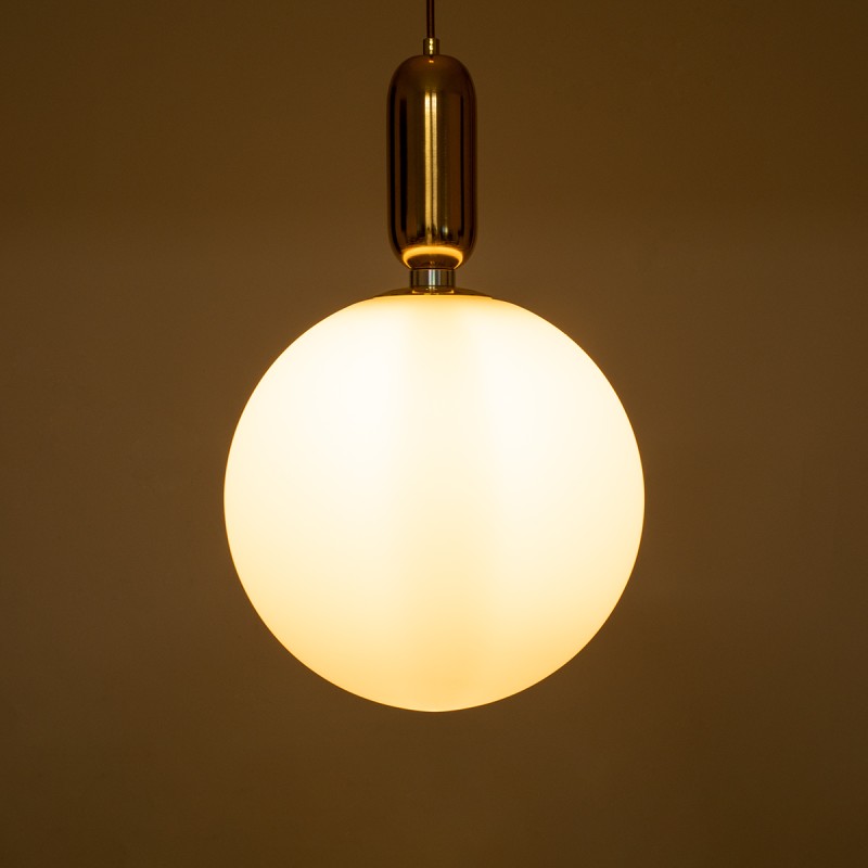 GloboStar® ESTETICO 61493 Μοντέρνο Κρεμαστό Φωτιστικό Μπάλα Μονόφωτο 1 x E27 IP20 Λευκό Γυαλί με Χρυσό Μέταλλο - Μ30 x Π30 x Υ48cm