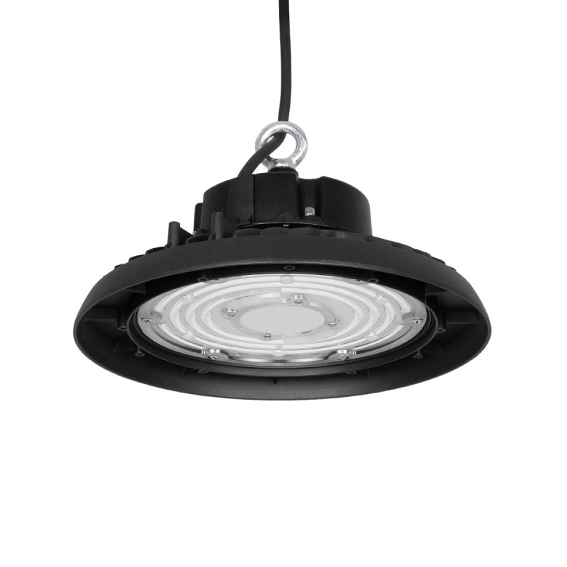 GLOBOSTAR® INDUSTRY 61500 Βιομηχανικό Φωτιστικό Καμπάνα High Bay UFO LED 100W 15000lm SDCM<5 90° AC 85-265V Αδιάβροχο IP65 IK08 Μαύρο Χυτό Αλουμίνιο - Φυσικό Λευκό 5000K - 175 x Sanan Opto SMD Chip & TÜV SÜD Driver - Μ26.5 x Π26.5 x Υ15cm - 5 Χρόνι