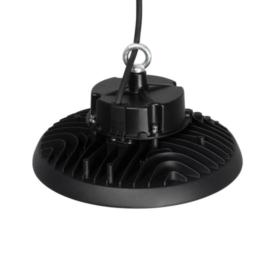 GLOBOSTAR® INDUSTRY 61500 Βιομηχανικό Φωτιστικό Καμπάνα High Bay UFO LED 100W 15000lm SDCM<5 90° AC 85-265V Αδιάβροχο IP65 IK08 Μαύρο Χυτό Αλουμίνιο - Φυσικό Λευκό 5000K - 175 x Sanan Opto SMD Chip & TÜV SÜD Driver - Μ26.5 x Π26.5 x Υ15cm - 5 Χρόνι