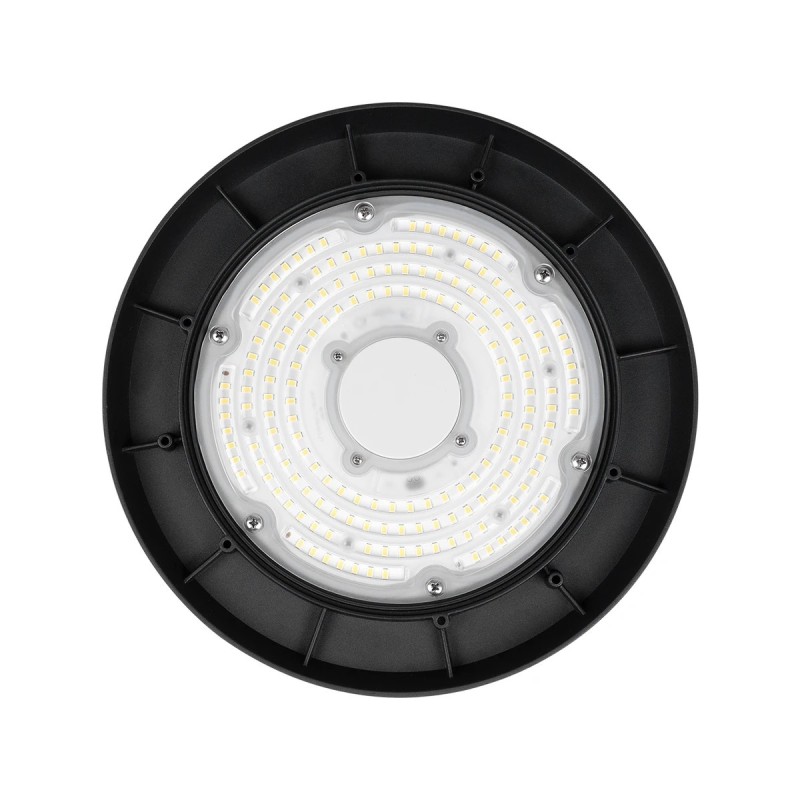GLOBOSTAR® INDUSTRY 61500 Βιομηχανικό Φωτιστικό Καμπάνα High Bay UFO LED 100W 15000lm SDCM<5 90° AC 85-265V Αδιάβροχο IP65 IK08 Μαύρο Χυτό Αλουμίνιο - Φυσικό Λευκό 5000K - 175 x Sanan Opto SMD Chip & TÜV SÜD Driver - Μ26.5 x Π26.5 x Υ15cm - 5 Χρόνι