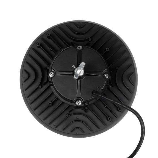 GLOBOSTAR® INDUSTRY 61501 Βιομηχανικό Φωτιστικό Καμπάνα High Bay UFO LED 150W 22500lm SDCM<5 90° AC 85-265V Αδιάβροχο IP65 IK08 Μαύρο Χυτό Αλουμίνιο - Φυσικό Λευκό 5000K - 275 x Sanan Opto SMD Chip & TÜV SÜD Driver - Μ26.5 x Π26.5 x Υ15cm - 5 Χρόνι
