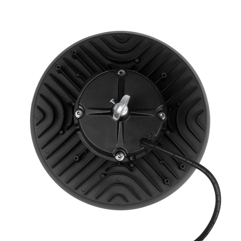GLOBOSTAR® INDUSTRY 61501 Βιομηχανικό Φωτιστικό Καμπάνα High Bay UFO LED 150W 22500lm SDCM<5 90° AC 85-265V Αδιάβροχο IP65 IK08 Μαύρο Χυτό Αλουμίνιο - Φυσικό Λευκό 5000K - 275 x Sanan Opto SMD Chip & TÜV SÜD Driver - Μ26.5 x Π26.5 x Υ15cm - 5 Χρόνι